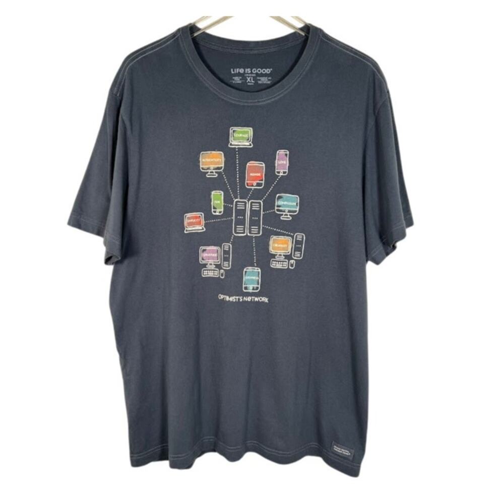 Life is Good Men's Crusher T-Shirt XL Blue Optimistic Network Short Sleeve